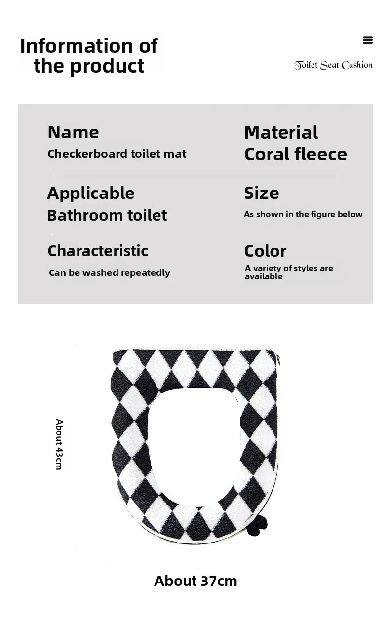 Household Zipper Toilet Seat Cushion Four Seasons Universal Toilet Cover Winter Toilet Cushion Cover Waterproof