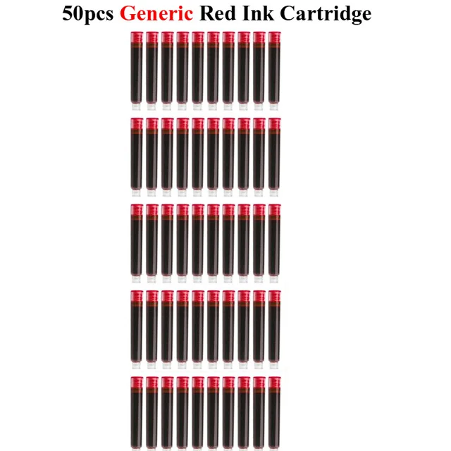 thumbnail image 1 of Juego de 50 cartuchos de tinta para pluma estilográfica, color negro, azul y rojo, 50 cartuchos de tinta de recarga, diámetro de orificio de 3,4 mm, alta calidad, 1 of 5
