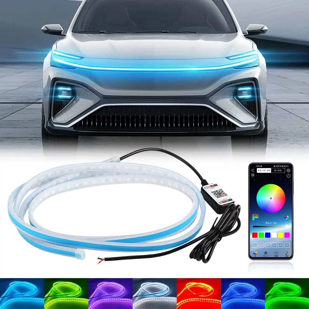 

Car Hood LED Light Strip APP Control Multicolor Flexible Headlight Strip LED Daytime Running Lights for Hood 60 Inch Car Engine
