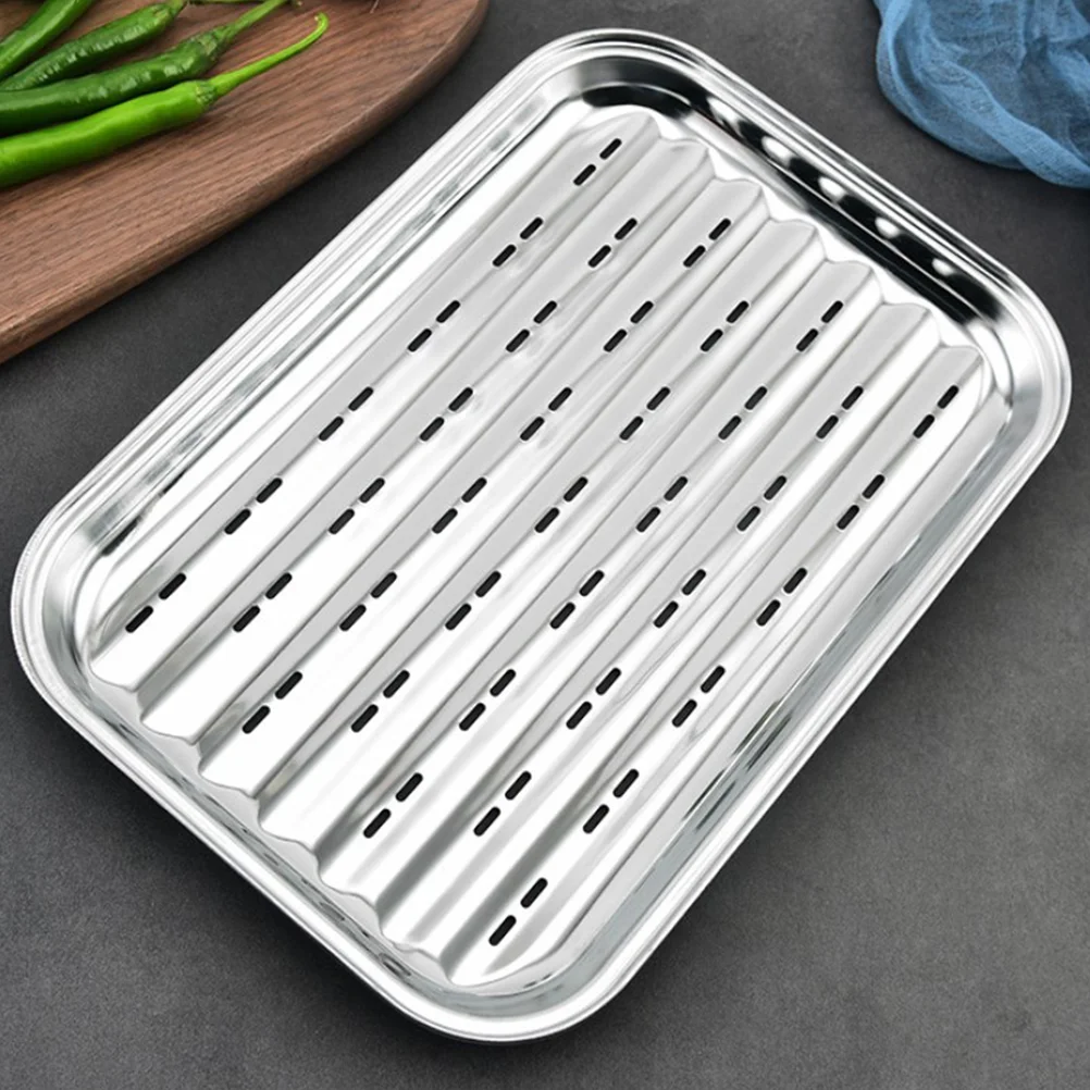

Grill Pan Holes Stainless Steel Bbq Grilling Topper Tray Barbecue Plate Perforated Food Tray