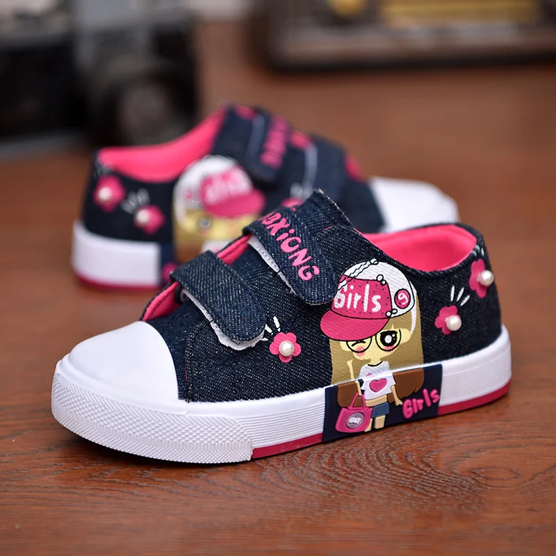 Spring Canvas Denim Children's Shoes Cartoon Graffiti Children's Casual Shoes for Girls Comfort Fashion Kids Flat Tennis Infanti