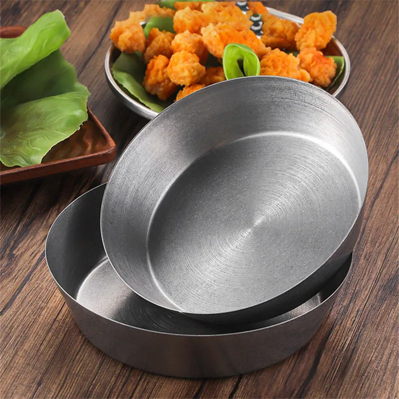 Retro Deep Side 304 Stainless Steel Food Plates Single-layer Sauce Dish Meat Fruit Dessert Trays Tableware Kitchen Dinner Plate