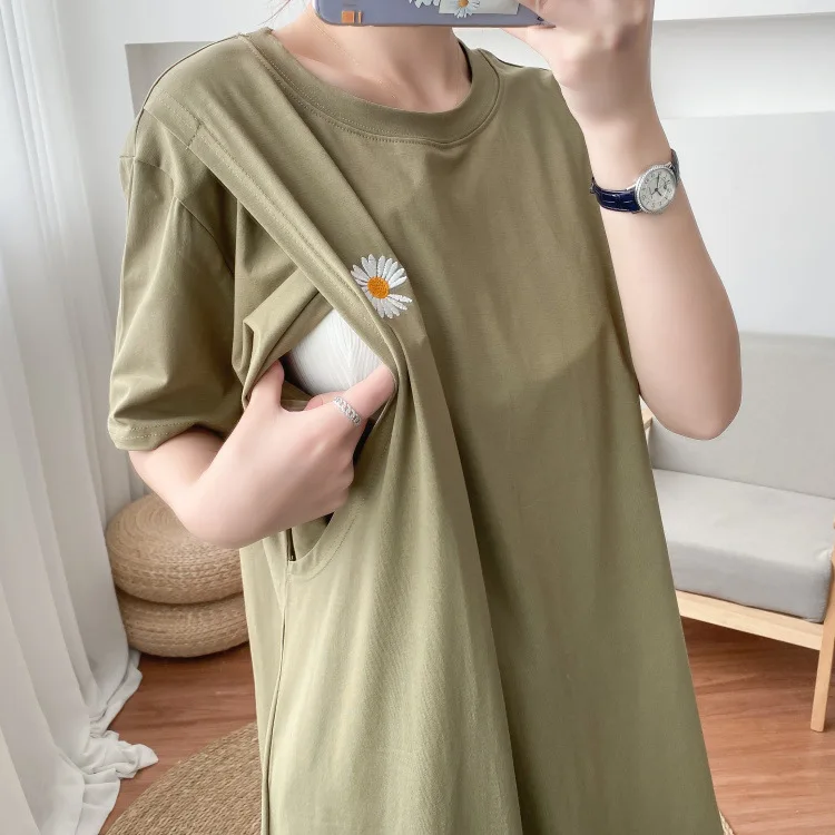 Maternity Simple Pure Color Breastfeeding Dress Long Skirt Short Sleeve Cotton Maternity Dresses Pregnant Women Clothes Tops 10 Saf27d15689cd445ea0b45e8560656ee2K