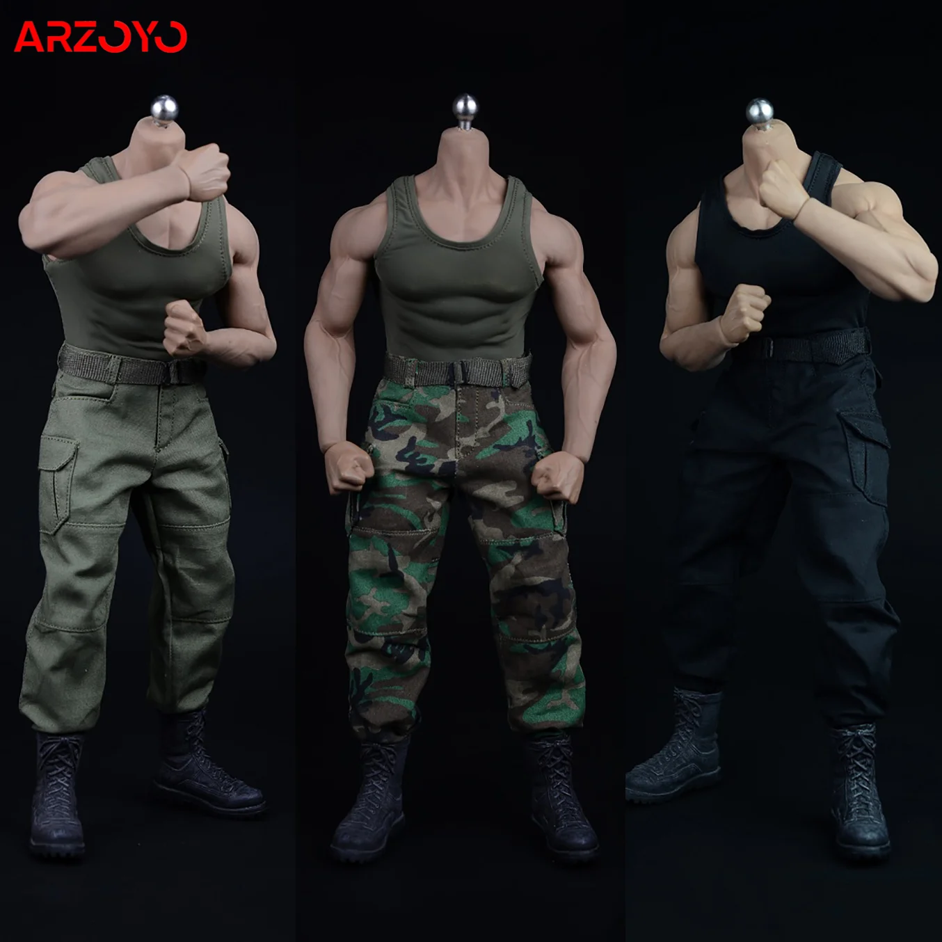 

1/6 Male Handsome Uniform Green Combat Suit Camouflage Pants Black Vest Belt For 12'' AT027 M34 M35 Soldier Figure Body Dolls