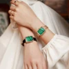 OBLVLO Women Quartz Watch Rose Gold Case Gift Leather Strap Malachite Dial Diamond Surface Sapphire Small Square Clock 23mm LW2 2