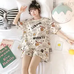 New Style Pajamas Women's Summer Short Sleeve Shorts Two Piece Suit Thin Student Spring Summer Net Red Home Clothes