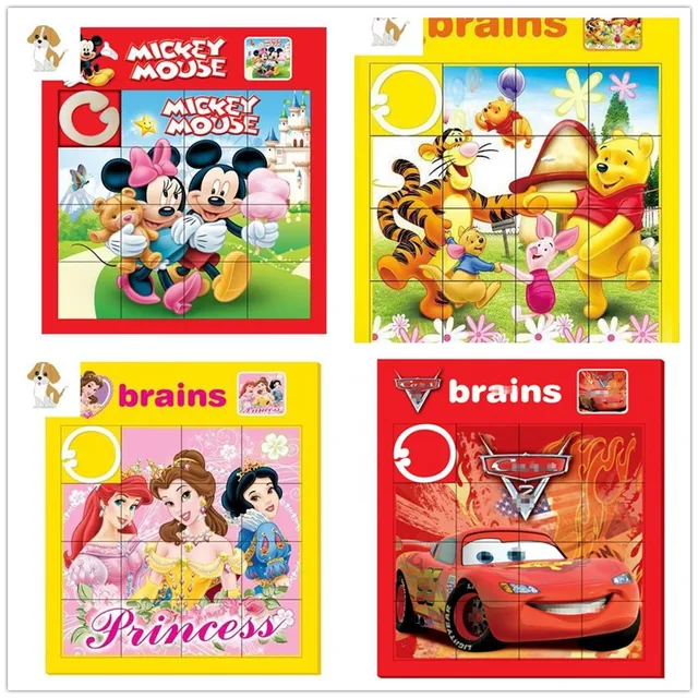 Disney Puzzles Early Educational Toy Montessori Children Jigsaw Mickey Mouse Princess Winne the Pooh Pixar Car Puzzle Game Toy 1