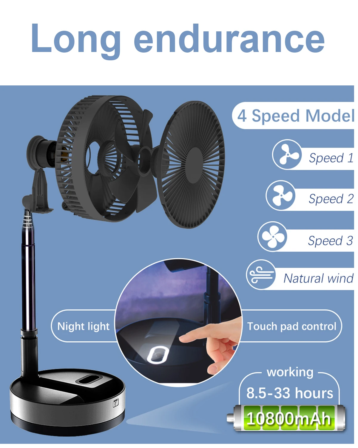 Foldable Fan Foldaway Oscillating with Remote Control, 10800mAh Battery Operated Fans, Portable for Outdoor, Courtyard, Beach 4