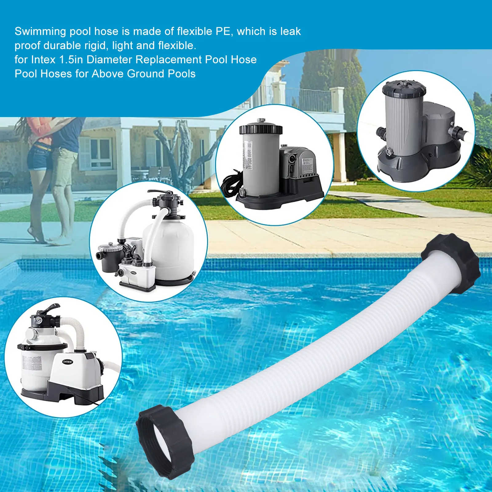 Pool Pump Replacement Hose Pool Hose Coupling Swimming Pool Accessory 1.5in Diameter For Above Ground Pools
