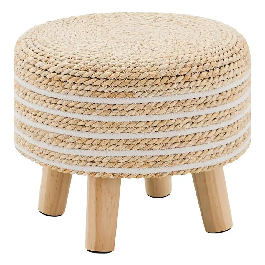 Round Seagrass Ottoman Footstool Handwoven Water Hyacinth Pouf with Solid Wood Legs Shoe Changing Stool Sturdy amp Stylish Footr