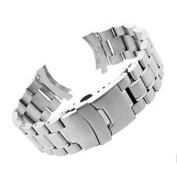 Stainless Steel Solid Strap with Curved End and Double Safety Folding Buckle - Universal Watch Band Bracelet - 22mm (Silver)