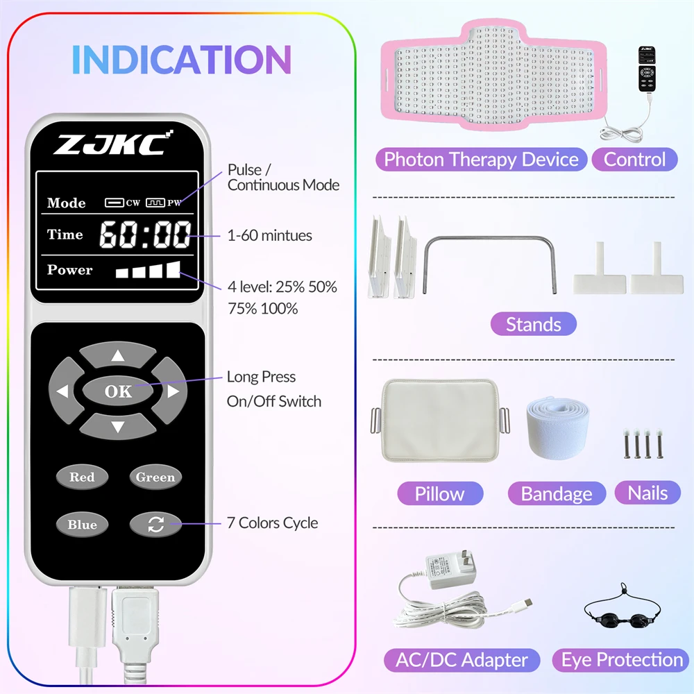ZJKC 7 Colors Silicone LED Face Light Therapy Professional 990 LEDs Face Light Therapy Mask Whole Body Skincare Whitening