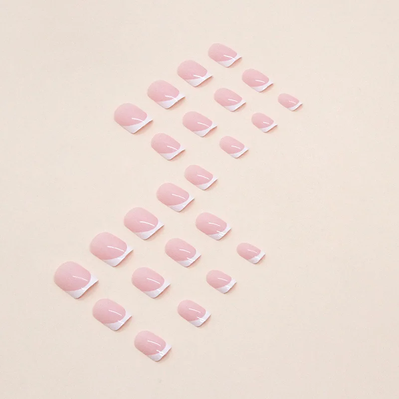 Simple French Press on Fake Nails Pink Gradient Glossy Artificial Finger Manicure Reusable for Women 24 Pcs fake nails