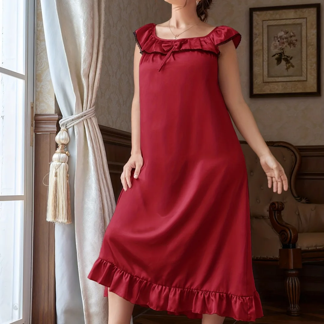 Thin U-shaped Doll Collar Sleeveless Dress Female Plus Size Leisure Pajamas Summer Imitation Silk Nightgown Women's Home Clothes