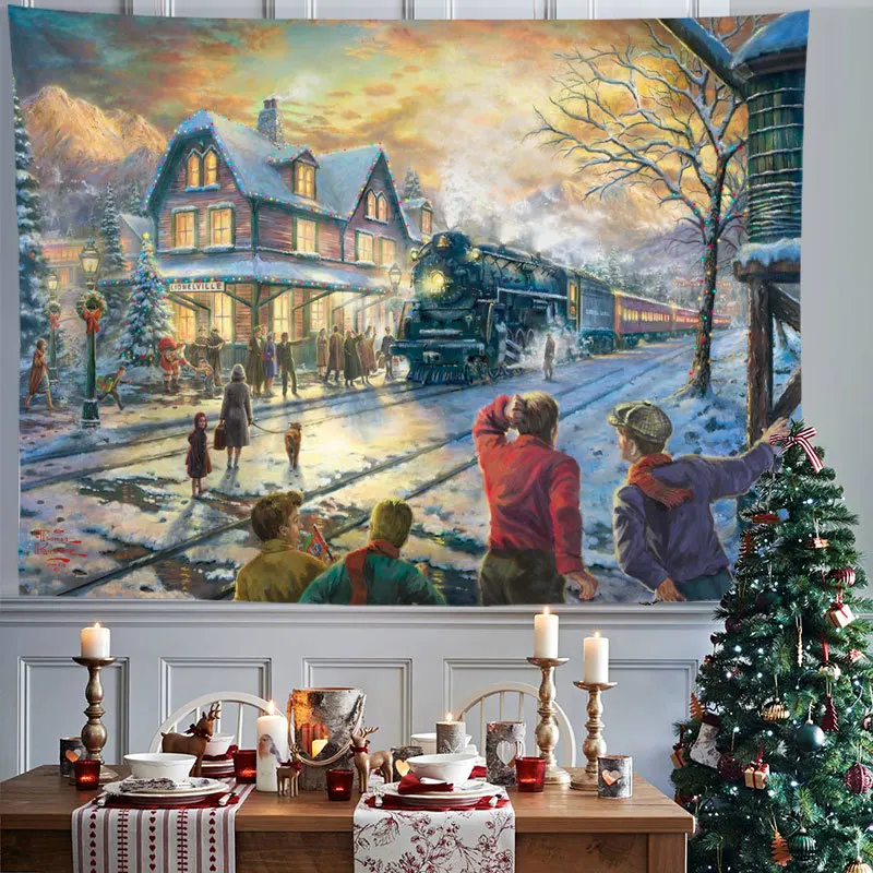 

Christmas Tapestry for Home Snow Scene Retro Wall Hanging Room Decoration Ins Simple Background Cloth Tapestries Customization