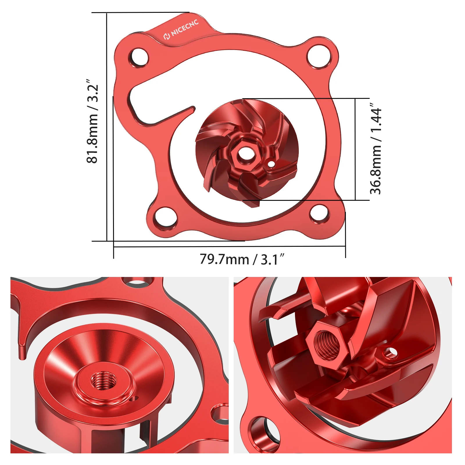NICECNC Für Honda 2018–2025 CRF250R CRF250RX CRF250RWE CRF 250R 250RX 250RWE Übergroßes Wasserpumpenlaufrad, Kühler, Abstandshalter-Set – Detail 2