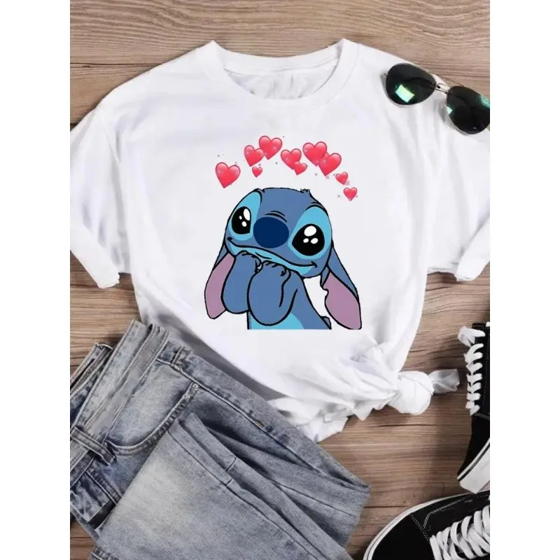 

Fashion Short Sleeve Women Print Clothing Stitch Casual Tee Shirt 90s Trend Sweet Lovely Cartoon Graphic T-shirts