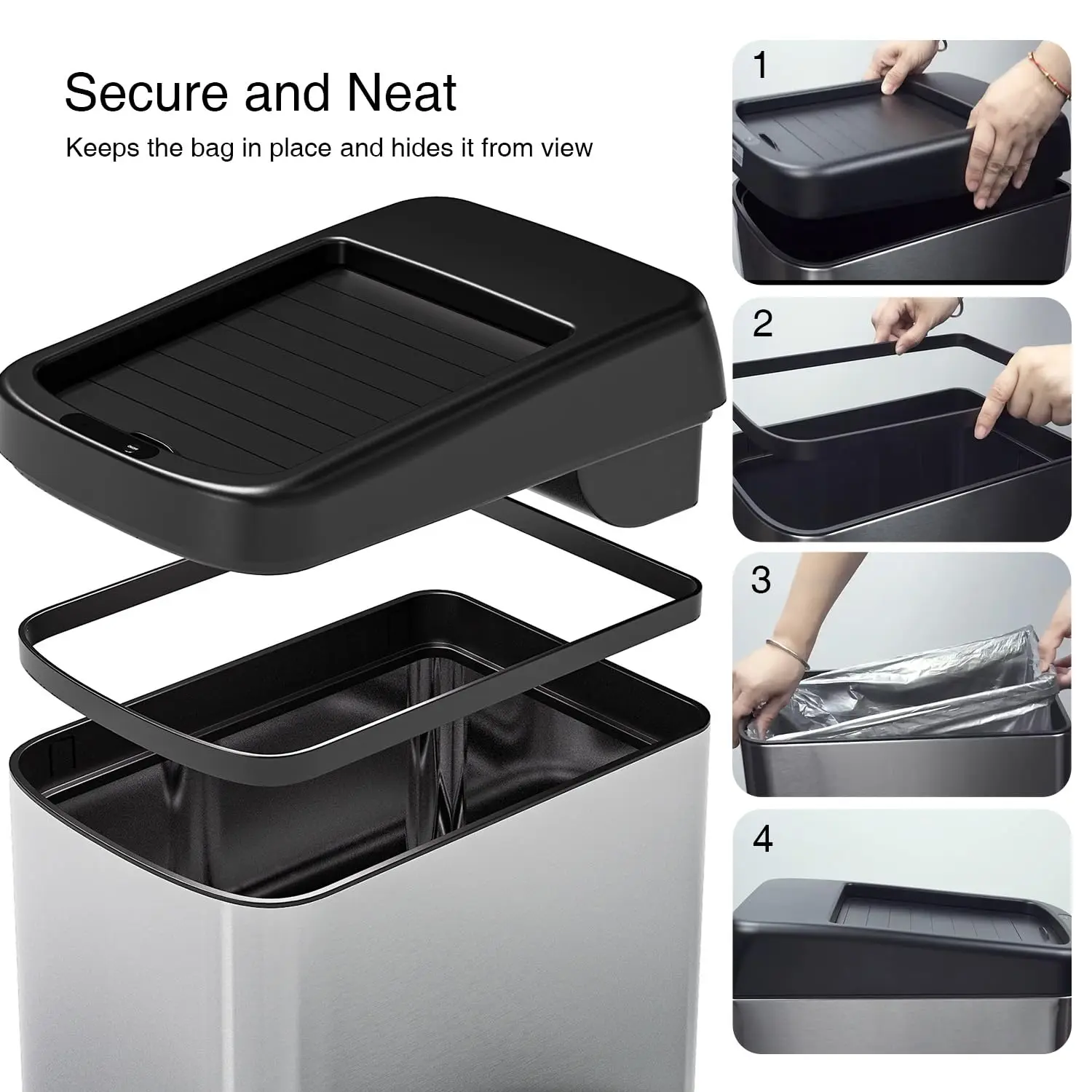 Garbage Can Motion Sensor Trash Can 13 Gallon for Kitchen with Roll Up Lid, Automatic Touchless High-Capacity Waste, Customized 2