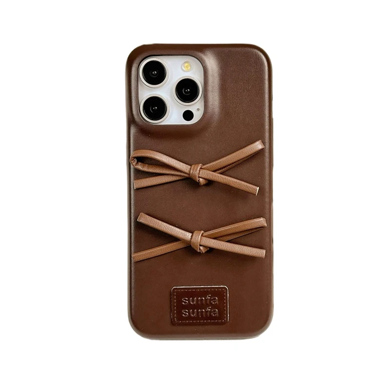Retro Fashion Lovely Bowknot Leather Phone Case – Soft Matte TPU Back Cover