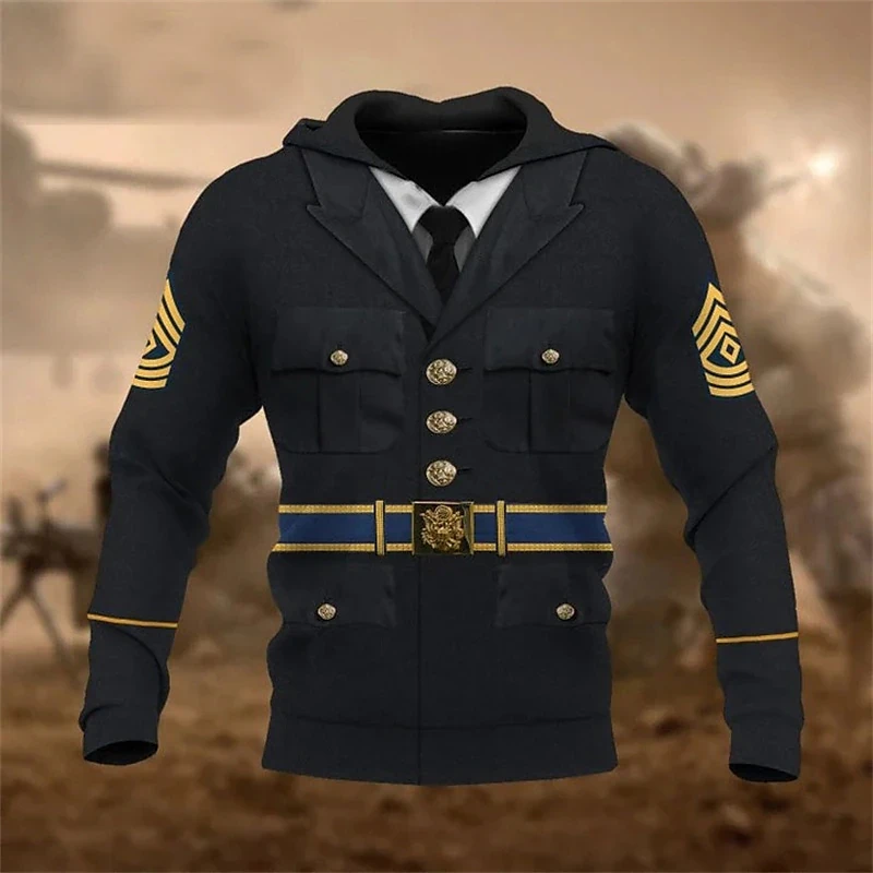 

Hoodie For Men 3d Army Print Pullover Winter Autumn Winter Instructor's Uniform Oversized Hooded Sweatshirt Unisex Sportswear