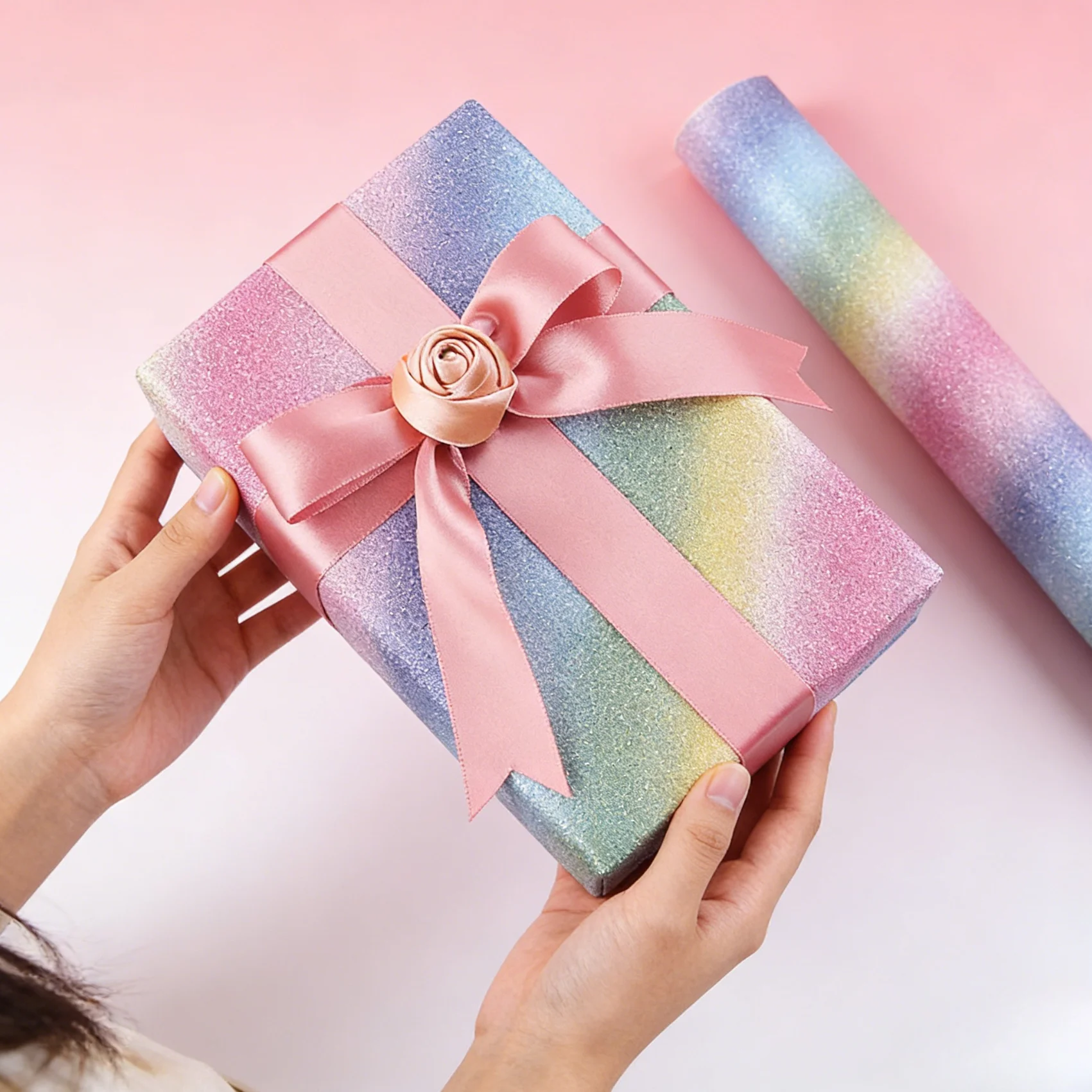 5개 무지개 색 포장지 - 50×70cm, 크리스마스, 생일, 파티 - 무지개 그라데이션 패턴, 대량