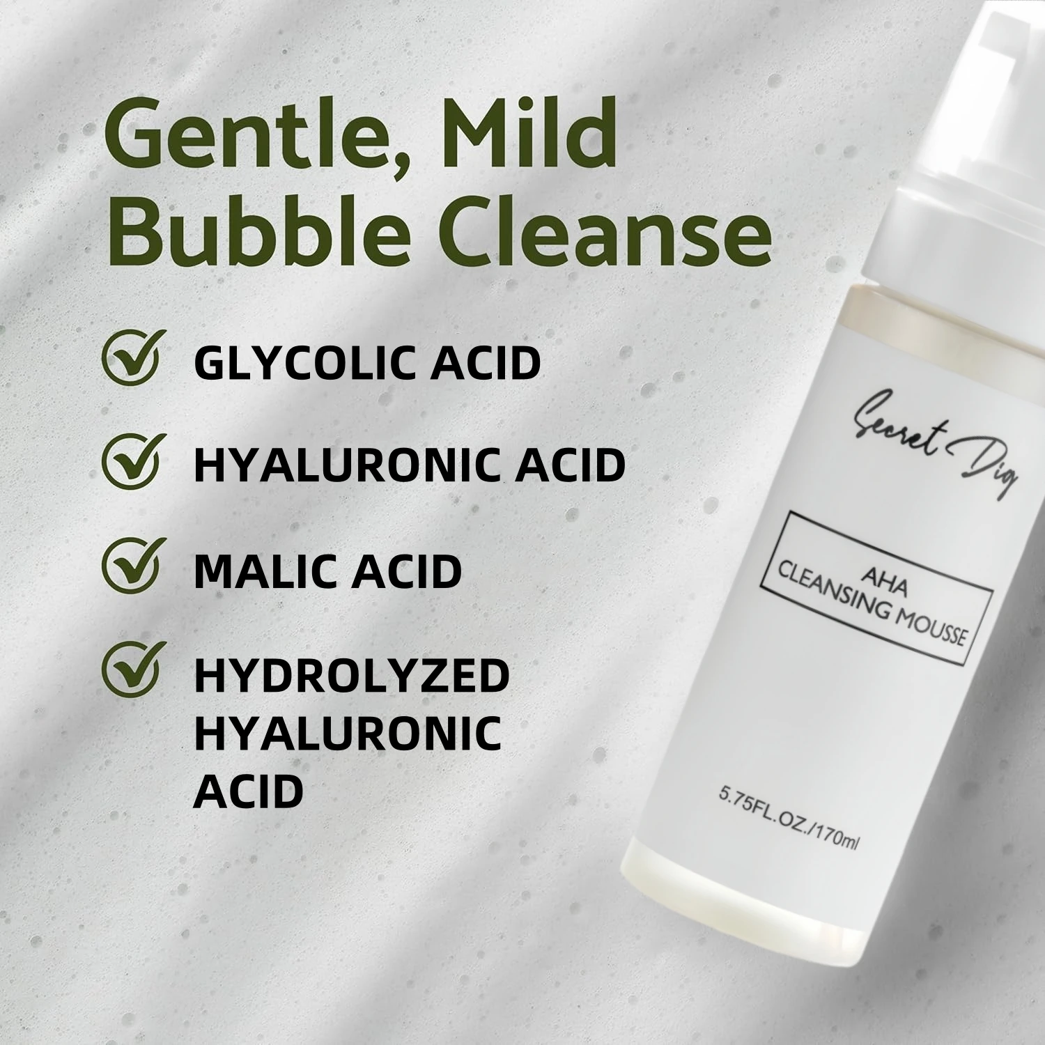 AHA Deep Cleansing Foam, Facial Cleanser, for Double Cleansing, AHA, Hyaluronic Acid, Glycerin, Face Wash, Blackhead Remover 3