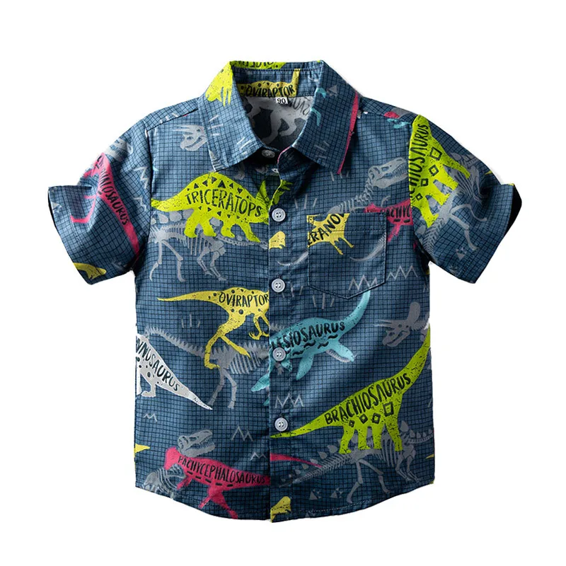 

Summer Kids Shirts Boys Fashion Short Sleeve Lapel Clothes Kids Cotton Comfortable Dinosaur Print Shirts Children's Clothing