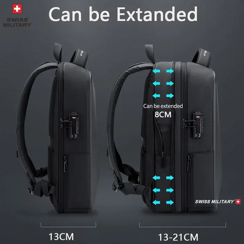 Swiss Military Brand Laptop Backpack Anti-theft Waterproof Casual Backpack USB Charging Men Business Travel Bag Backpack Mochila