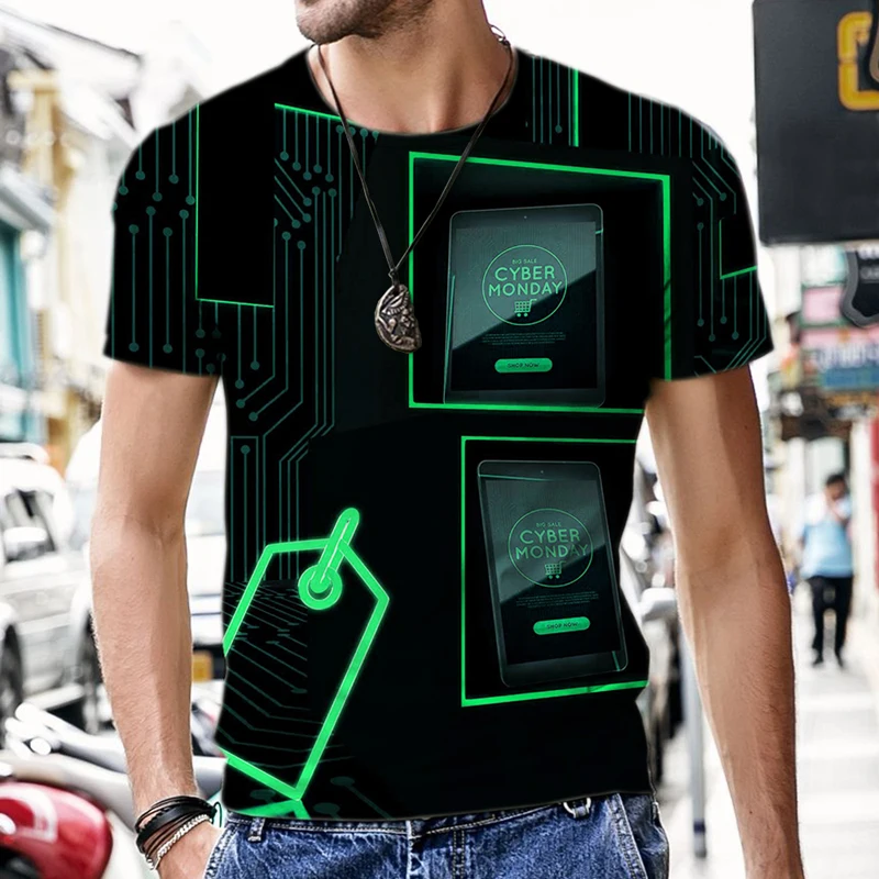 

Technology mobile computer application pattern 3D Print t shirt for men O-Neck Short Sleeve tee shirt Streetwear T Shirts Tops