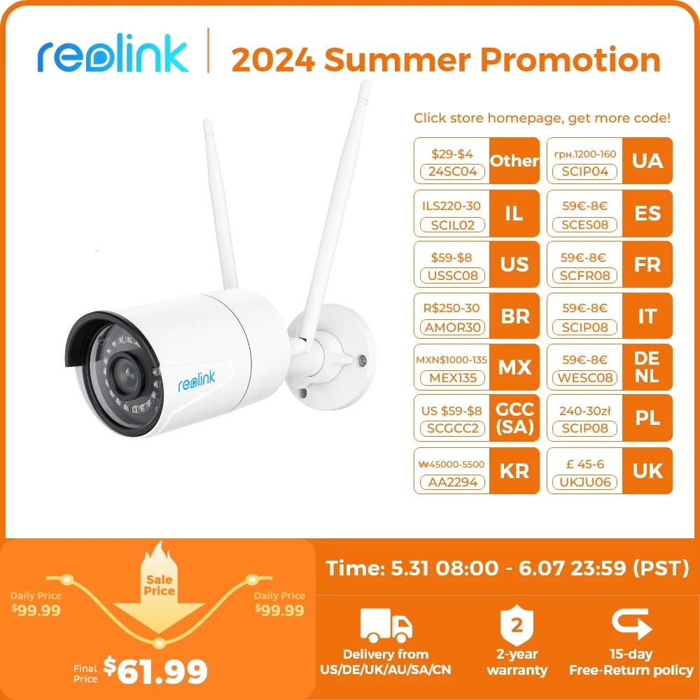 Reolink Telecamera di Sicurezza 4K Rilevamento Intelligente Telecamere di Sorveglianza Wi-Fi 6 Tech da 8MP Onvif Telecamera IP da Esterno Wireless da 5MP Onvif 2.4G/5Ghz