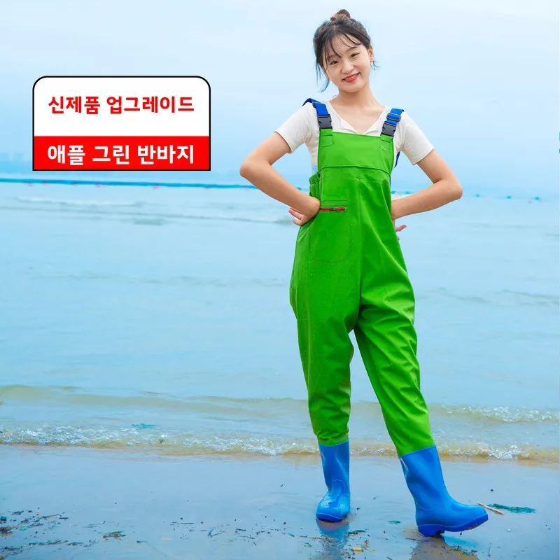 여성용 방수 웨이딩 팬츠 전신 레인 팬츠 낚시 장비 해산물 수확 장비 PVC 소재 사계절 범용
