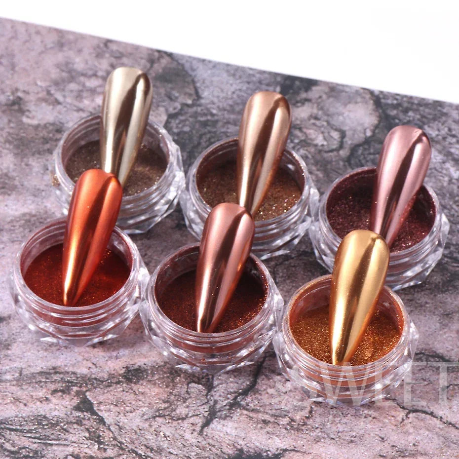 Champagne Brown Nail Art Powder Magic Mirror Metallic Powder Pigment UV Glitter Chrome Gel Polish Manicure Accessories DIY Dust