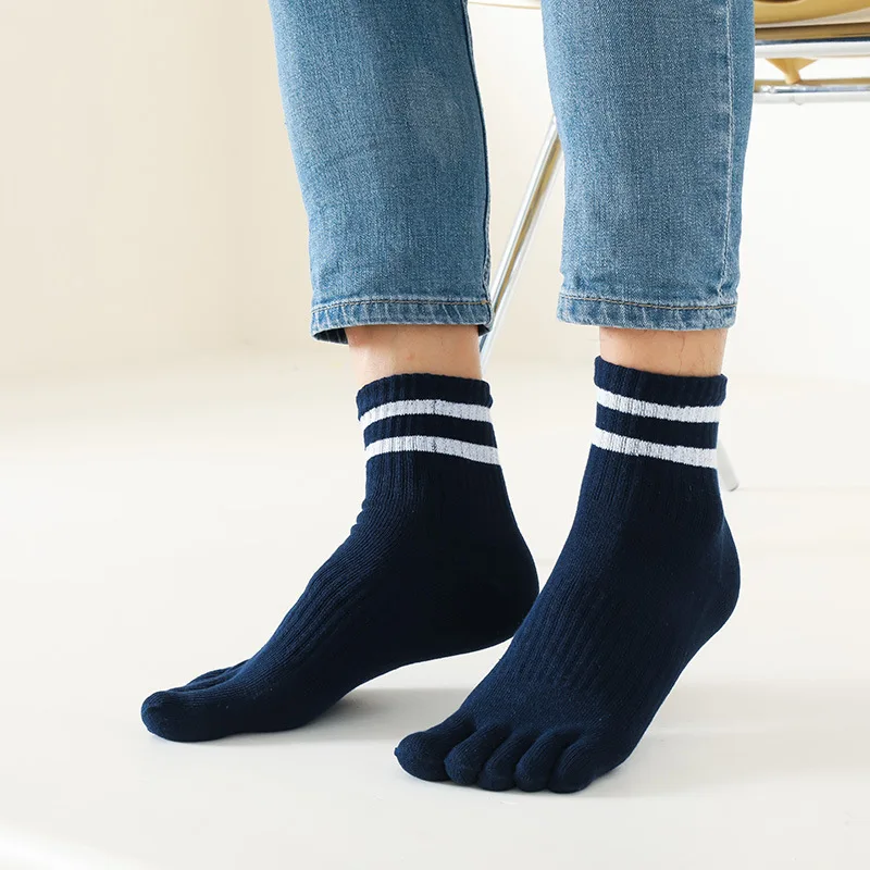 5 Pairs Mans Sport Socks with Toes Short Black White Running Cycling Travel Sock Man Striped 5 Finger Thick Cotton Solid Socks