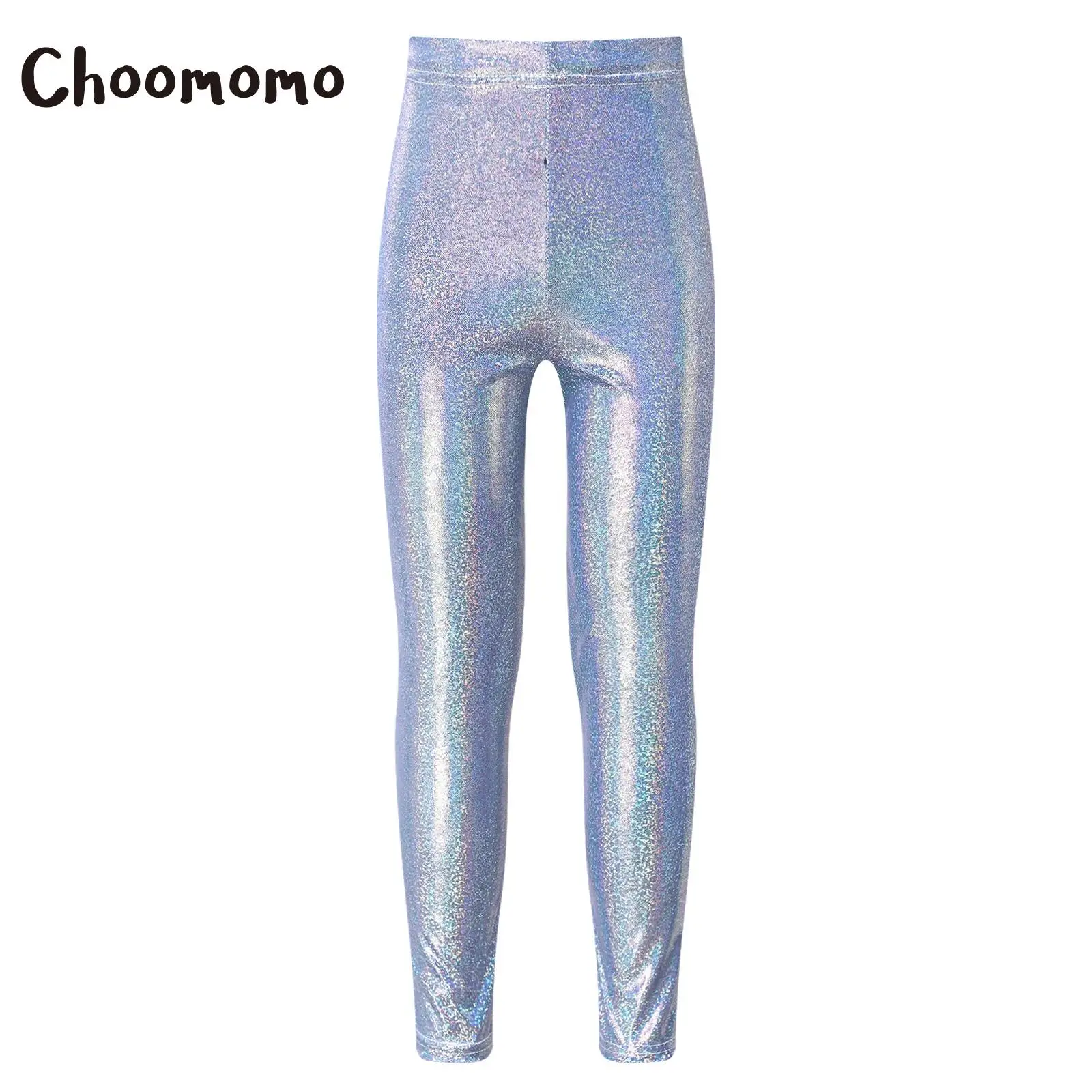 

Детские Блестящие брюки для йоги с металлической голограммой и высокой талией