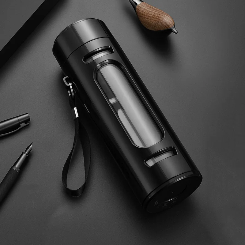 Heat-insulating glass water cup thermos cup men's tea separation large-capacity teacup boys' explosion-proof high-value