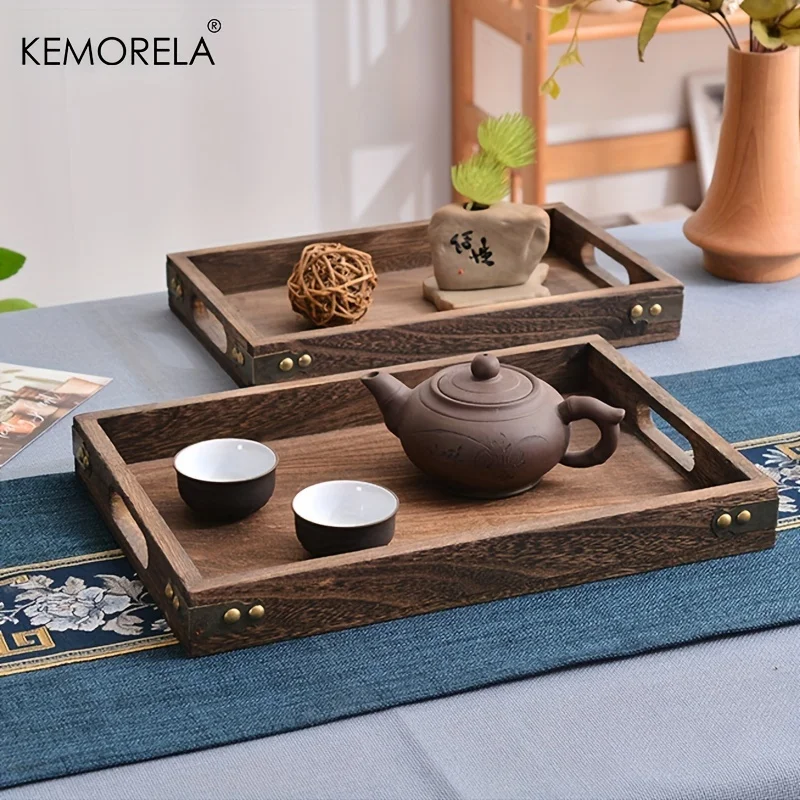 Wooden Rectangular Tea Tray Wooden Tray Wooden Hotel Dinner Tray Suitable for Dinner Dessert Bathroom Supplies Kitchen Storage 2