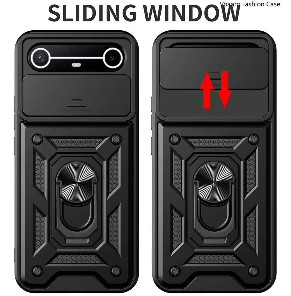 Slide Lens Armor Shockproof Case with Magnetic Ring Stand Holder