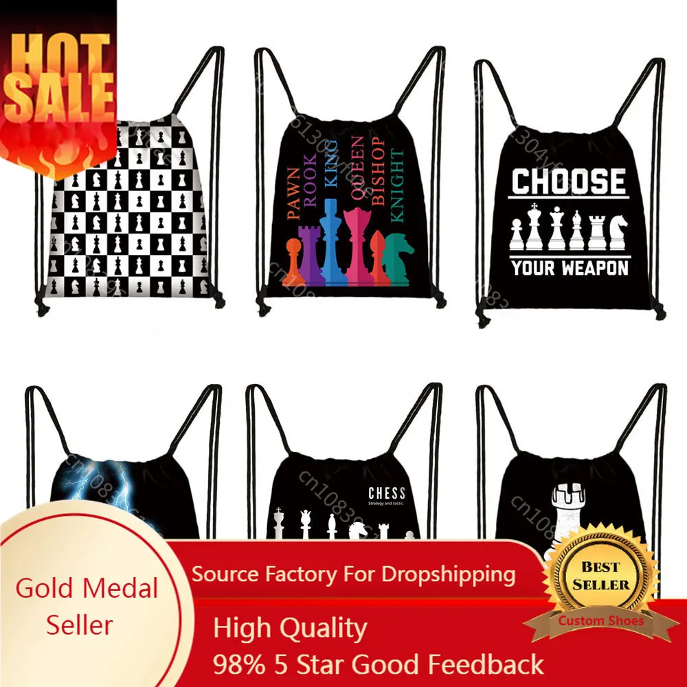 Cute Chess Print Drawstring Bag Chess Player Game Backpacks Large Capacity Storage Bags for Travel Shoes Holder Teenager Daypack thikin optometry pattern drawstring bags fashion casual women travel for school backpacks daily softpack shoes storage bag