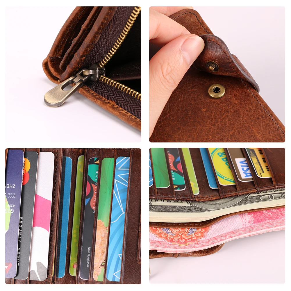 Leather men's wallet multi-card money clip Rfdi luxury wallet business retro leather Small coin purse men's Card holder bag
