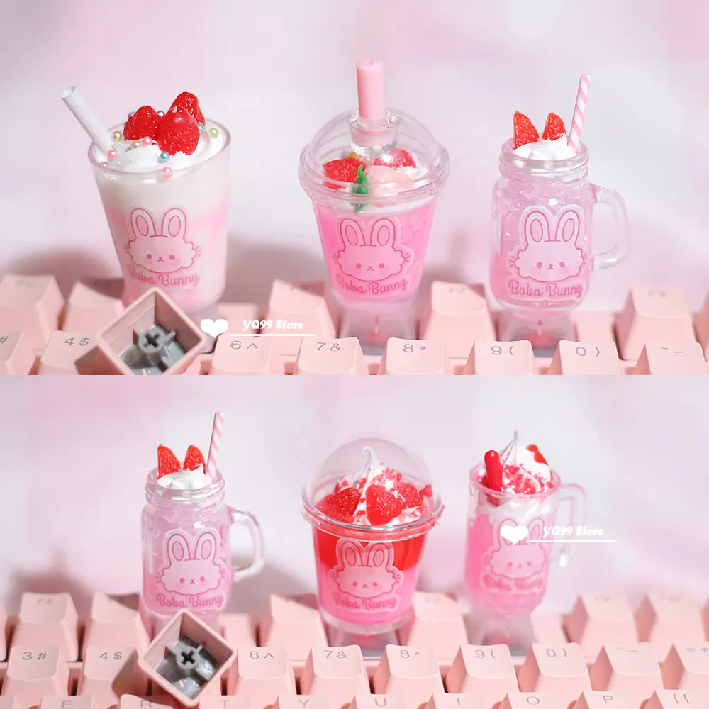 Personalizado Bonito Sobremesa Sorvete Copo Keycap Teclado Mecânico Tridimensional Kawaii Keycaps Menina Rosa r4 Keycap Peças