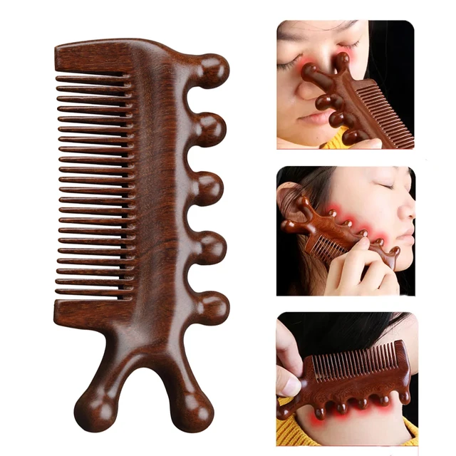 Meridian Massage Comb Sandalwood Head Meridian Scalp Massager Body Guasha Tool Anti-static Comb Eye Shoulder Neck Massager