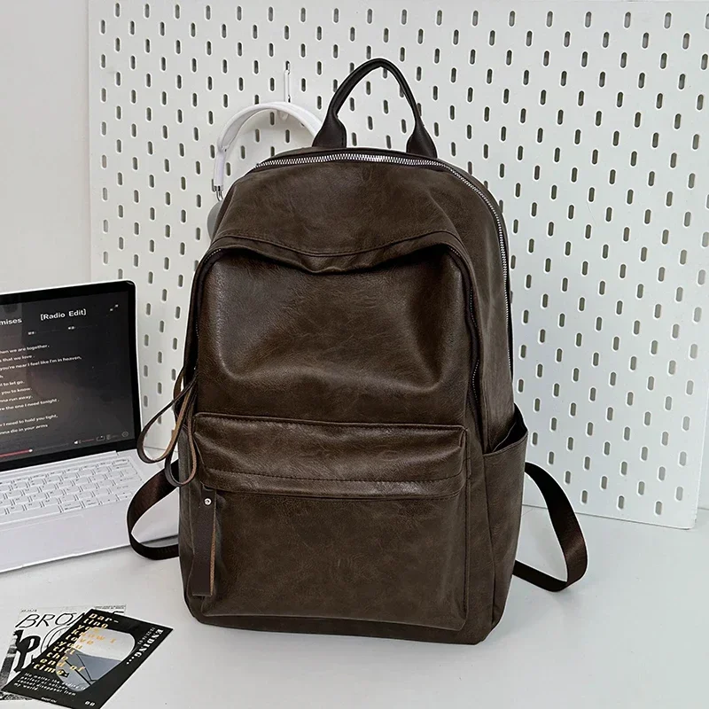 Zaini solidi in PU lucido alla moda caldi Zaini scolastici semplici e versatili di grande capacità di alta qualità per unisex 2024 Vendita calda - immagine 2