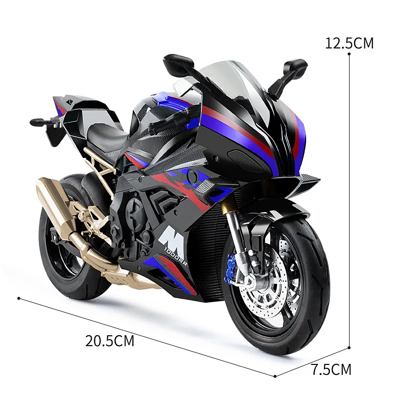 1:10 BMW S1000RR Kawasaki H2R V4S Alloy Die Cast Motorcycle Model Vehicle Collection Sound and Light Off Road Autocycle Toys Car 4
