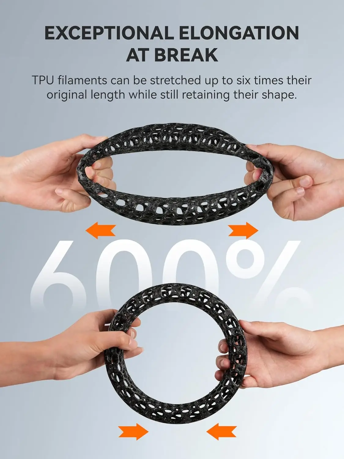 TPU 3D 프린터 필라멘트, 1.75mm; 고속 95A TPU 필라멘트; 빠른 인쇄를 위한 250g의 유연한 3D 필라멘트; 치수 정밀도