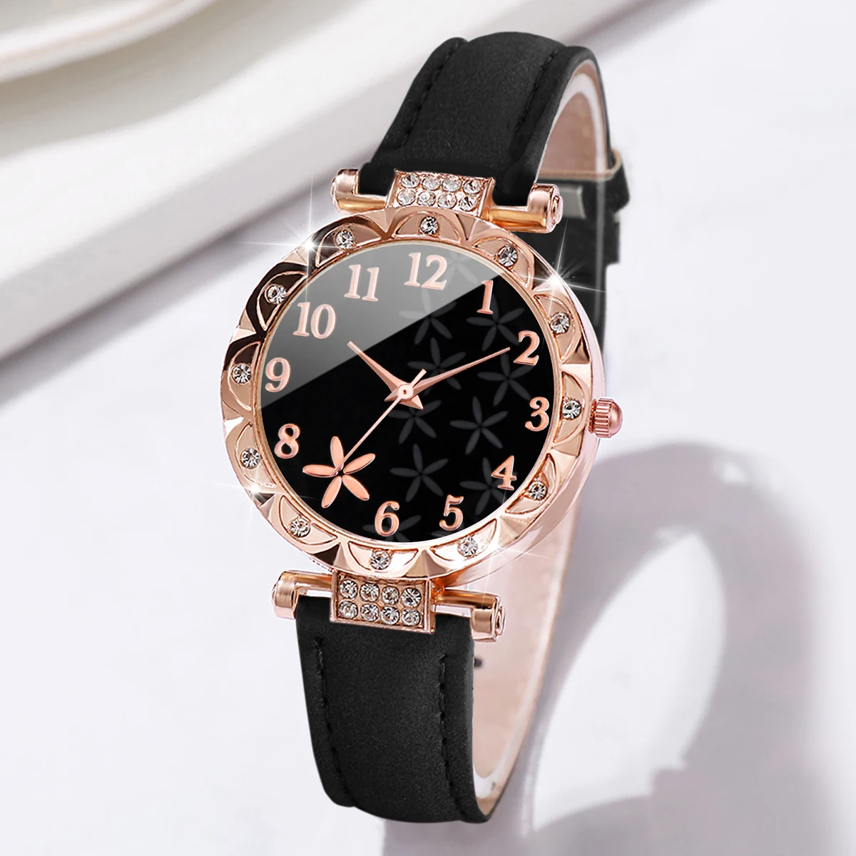 6PCS/Set Women's Watch Casual Flower Quartz Watch Analog PU Leather Wrist Watch & Bracelets 5