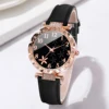 6PCS/Set Women's Watch Casual Flower Quartz Watch Analog PU Leather Wrist Watch & Bracelets 5
