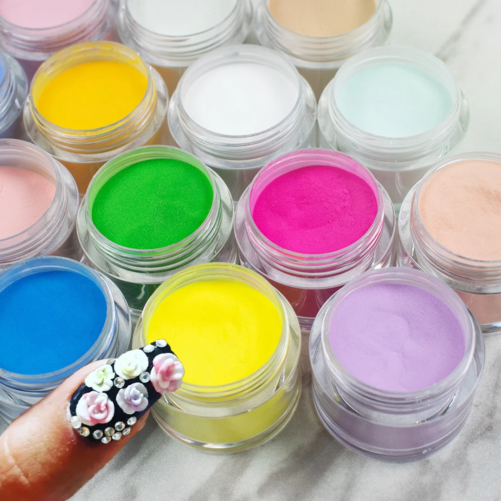 12Jar/Lot Acrylic Powder Nail Art Decoration 3D Carved Powder 12 Colors Dipping/Extension Professional Nail Pigment Dust Kit #F# 2