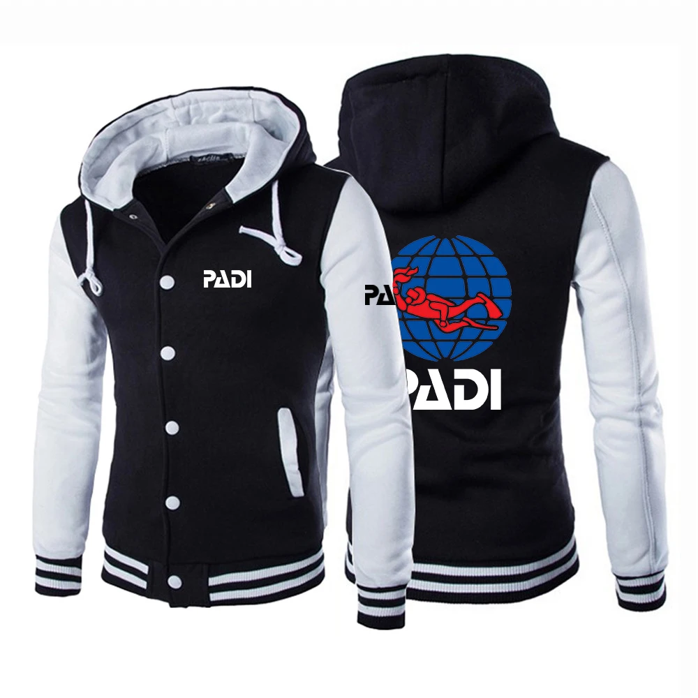 

2023 New Men's Scuba Driver Padi Printing Fashion Spliced Baseball Uniform Single-Breasted Long Sleeve Cotton Hoodies Wild Coat