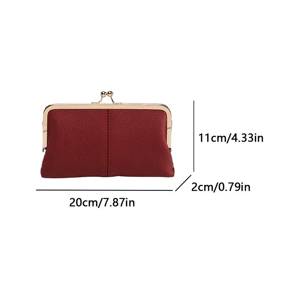 Genuine Leather Women Clutch Purse Fashion Vintage Kiss Lock Wallet Double Clip Travel Wallet Key Card Storage Bag