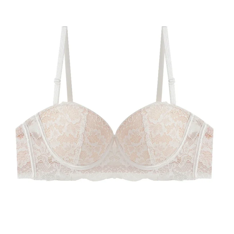 Black Lace Bra Women Small Chests Gathering Bralette Removable Shoulder Strap Soft Steel Ring Bras Wedding Party Dress Underwear